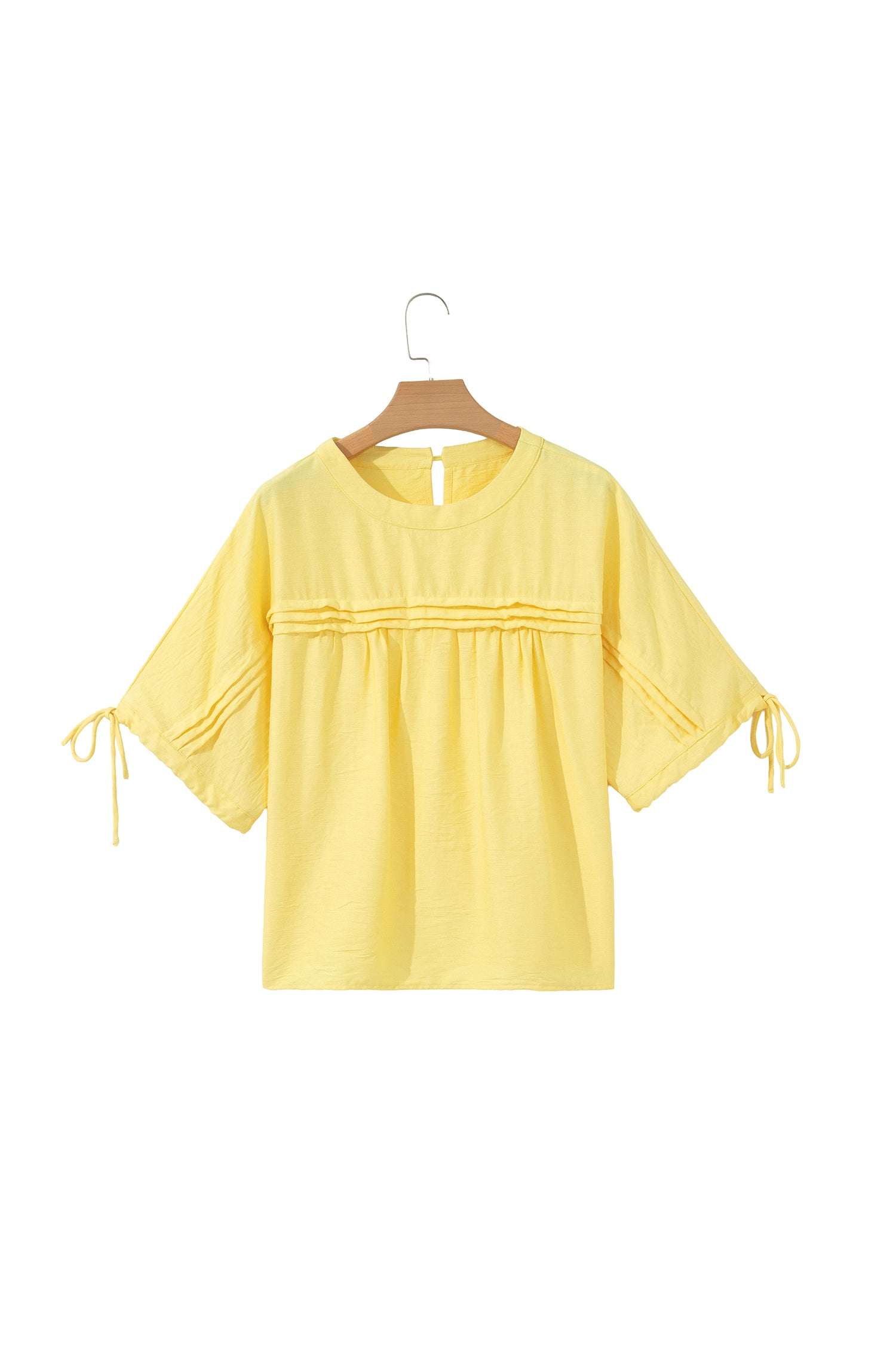Tie Cuff Half Sleeve Pleated Babydoll Blouse