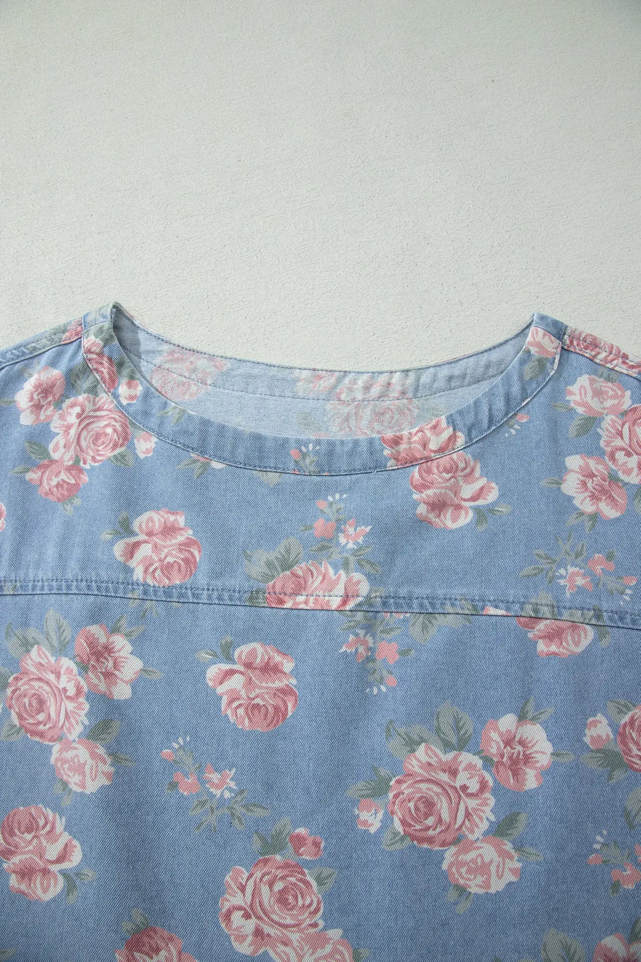 Floral Denim Short Sleeve Top and Shorts Set Women UK