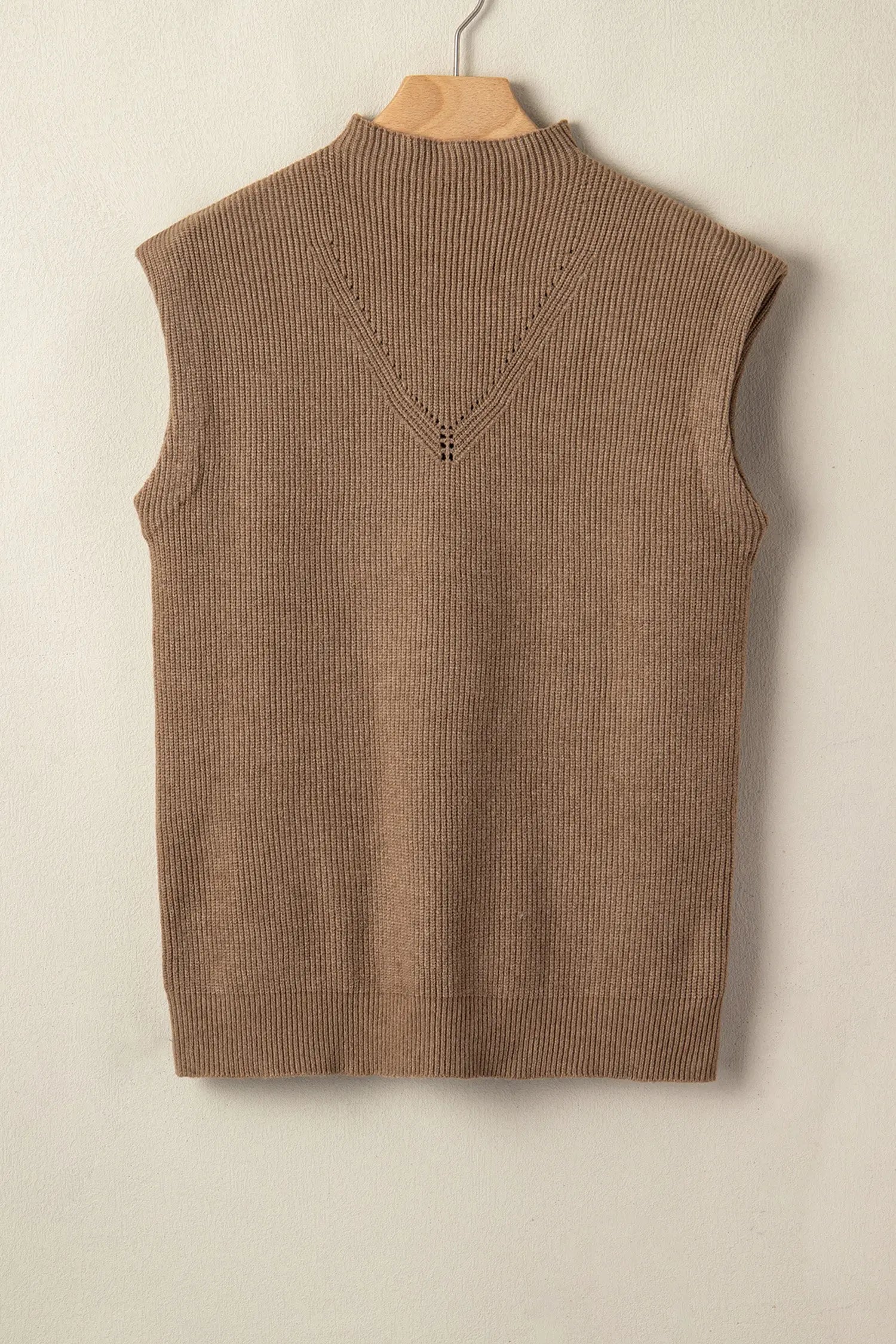 Ribbed knit mock neck sweater vest sleeveless loose fit light french beige sweaters