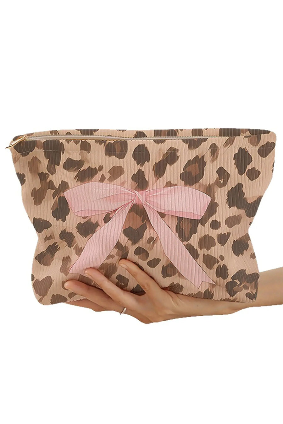 Women's leopard ribbed makeup bag lifestyle shot