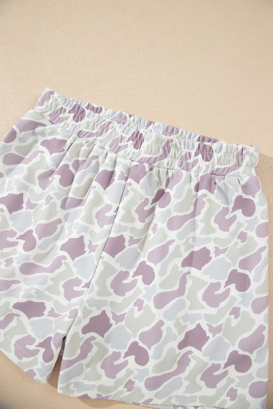 Camo Waffle Knit Long Sleeve Top Shorts Set Women UK