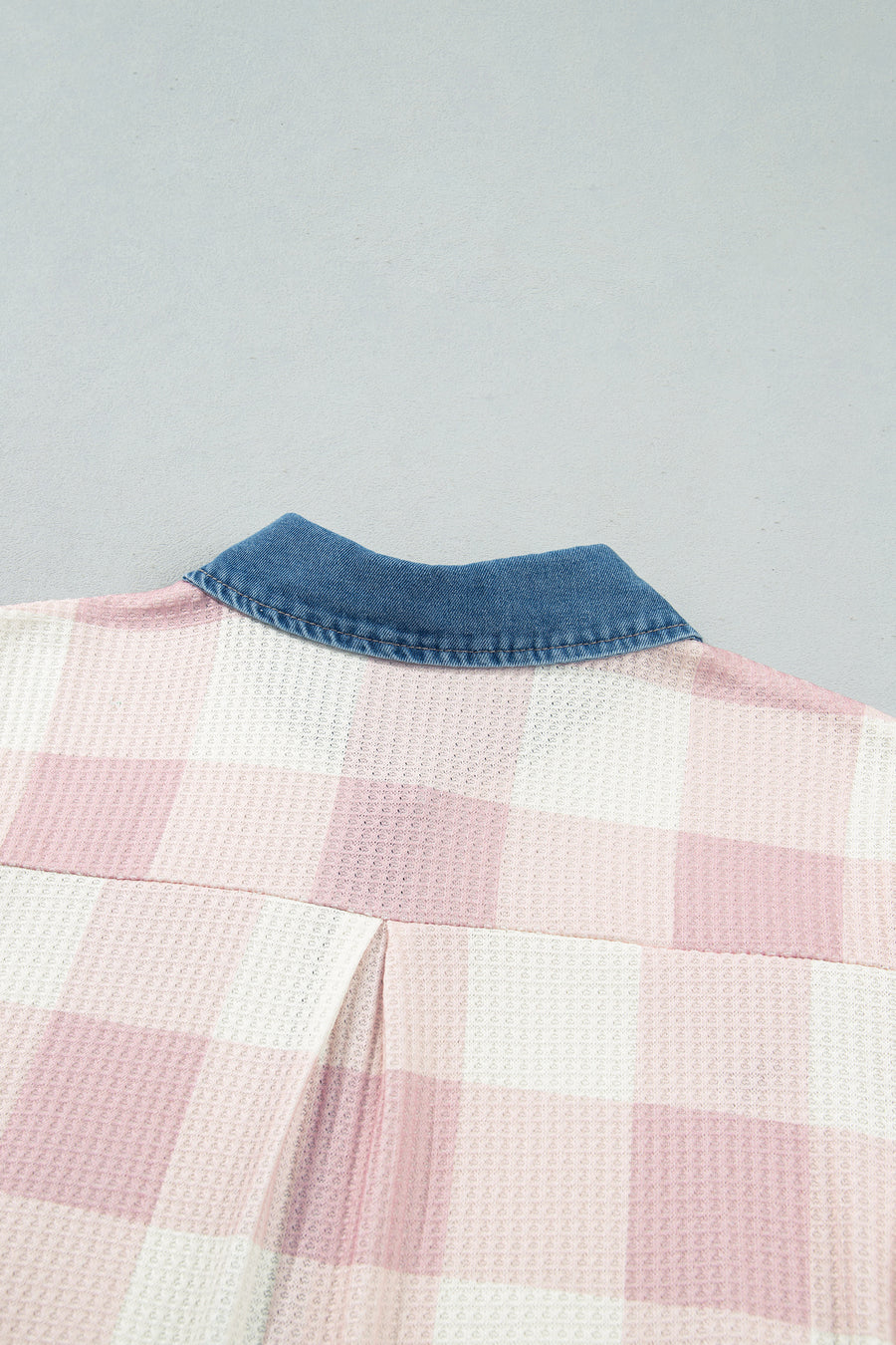 Waffle Plaid Denim Collar Buttoned Mini Dress Women UK