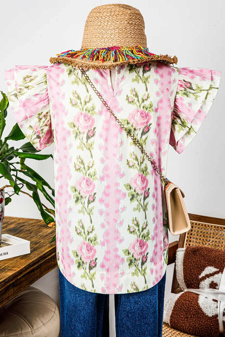 Floral ruffled sleeve top - summer essentials | versatile women’s wear