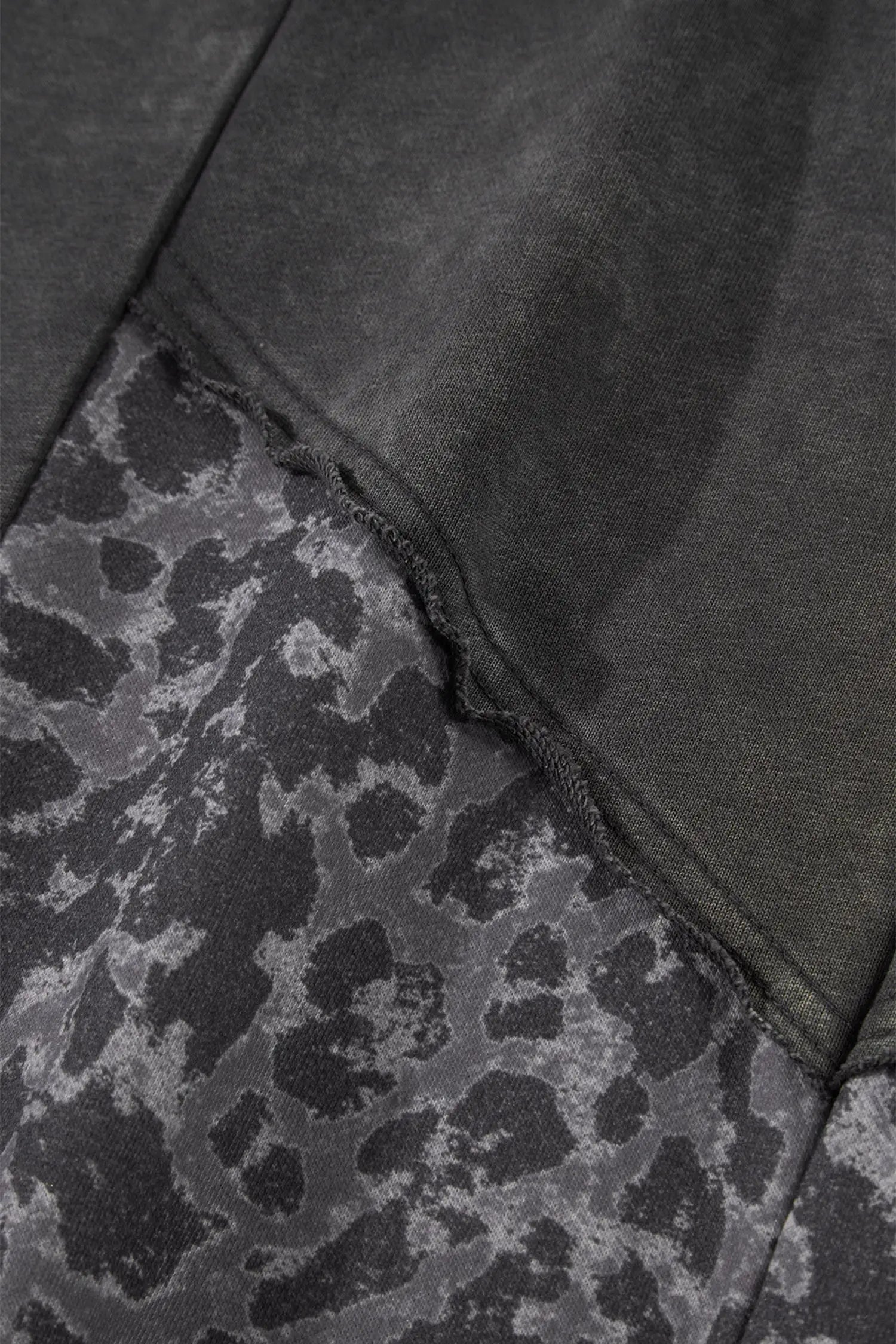 Plus Size Leopard Patchwork Mineral Wash Wide Leg Trousers