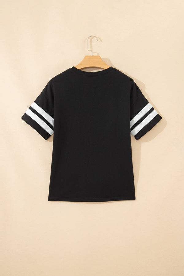 Varsity stripe crew neck cotton T-shirt back view — Fashionfitz UK