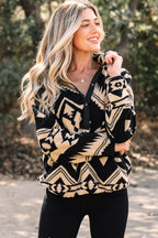 Aztec Pattern Plush Sweatshirt – Half Zip