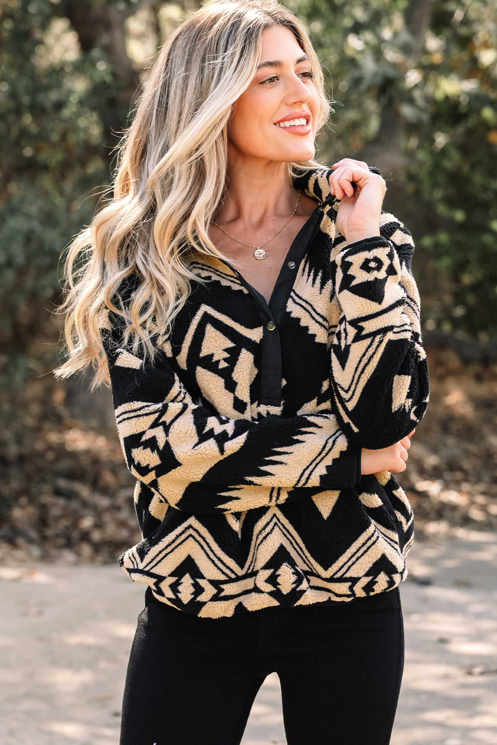Aztec Pattern Plush Sweatshirt – Half Zip