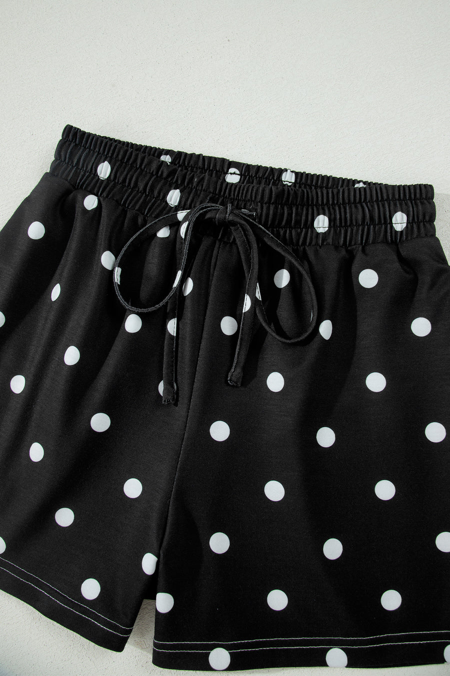Polka Dot Exposed Seam Loose Tee Drawstring Shorts Two-Piece Set — front detail | Fashionfitz UK