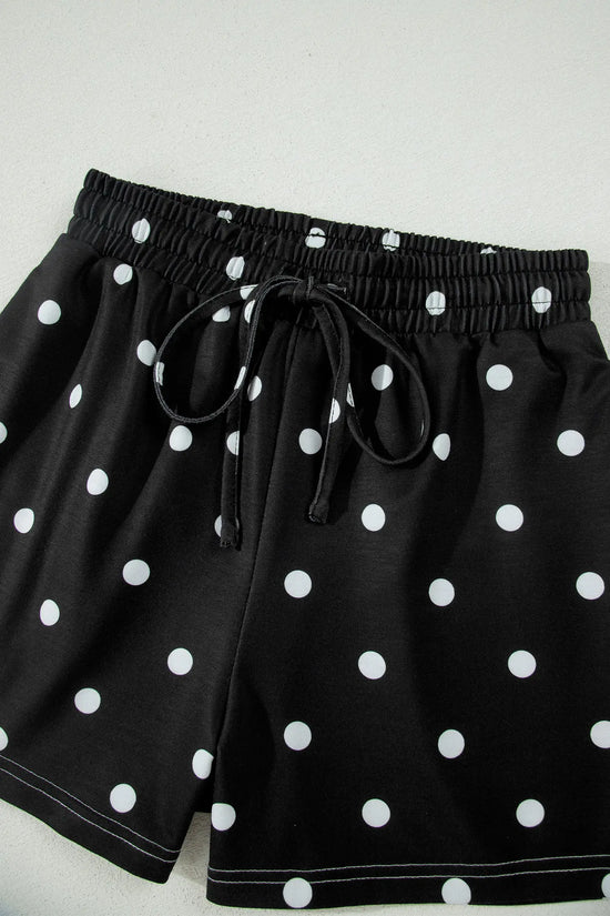 Polka Dot Exposed Seam Loose Tee Drawstring Shorts Two-Piece Set