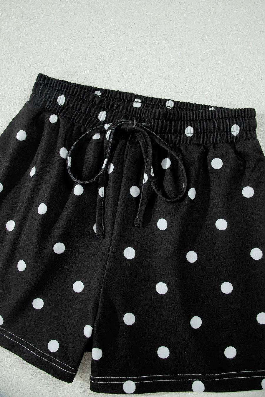 Polka Dot Exposed Seam Loose Tee Drawstring Shorts Two-Piece Set