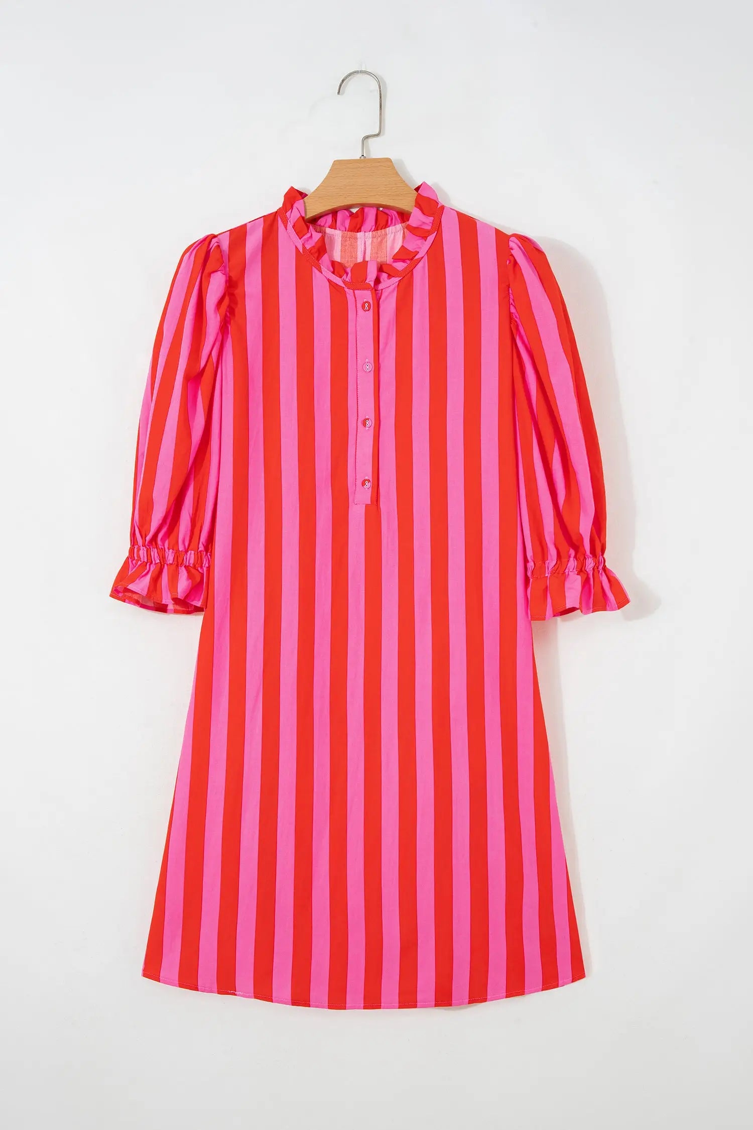 Women's red stripe puff sleeve mini dress front view casual summer