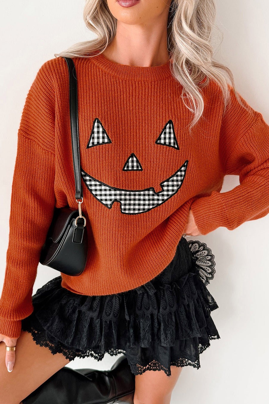 Halloween Drop Shoulder Round Neck Sweater