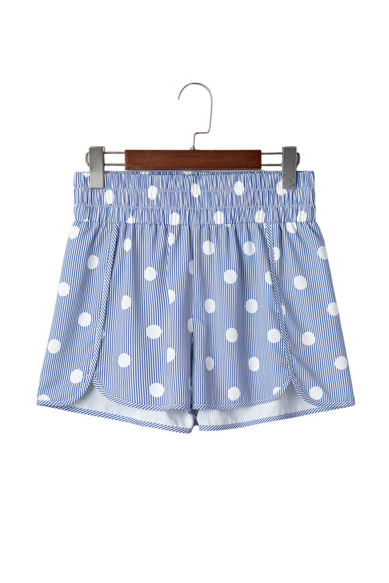 Polka Dot Print Shirred High Waist Casual Shorts