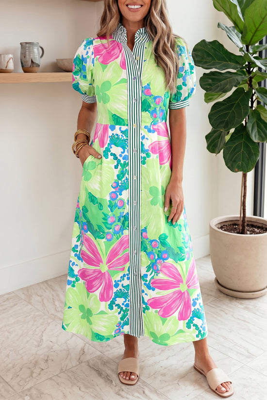 Floral Print Button Down Vacation Dress Women UK