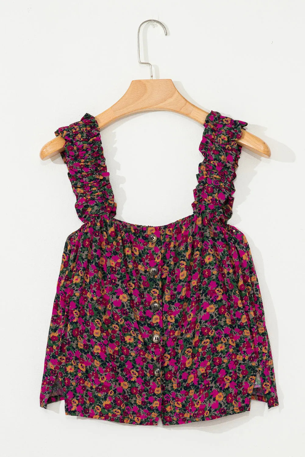 Floral Tank Top - Rose Boho Frilled Straps - Fashionfitz