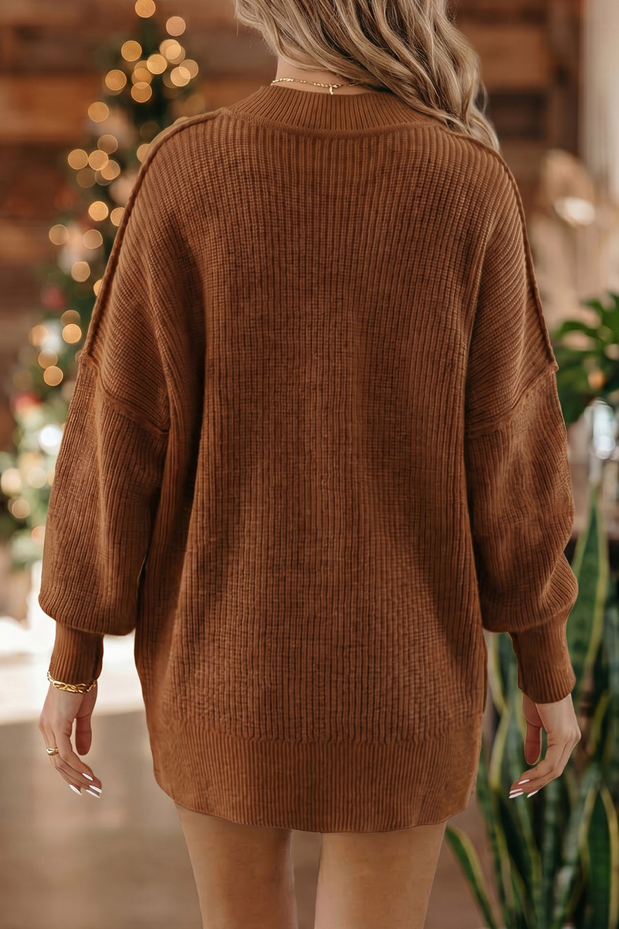 Mock Neck Oversized Tunic Sweater Women UK