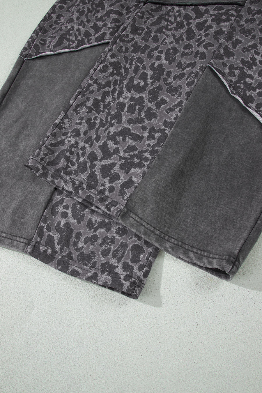 Plus Size Leopard Patchwork Mineral Wash Wide Leg Trousers