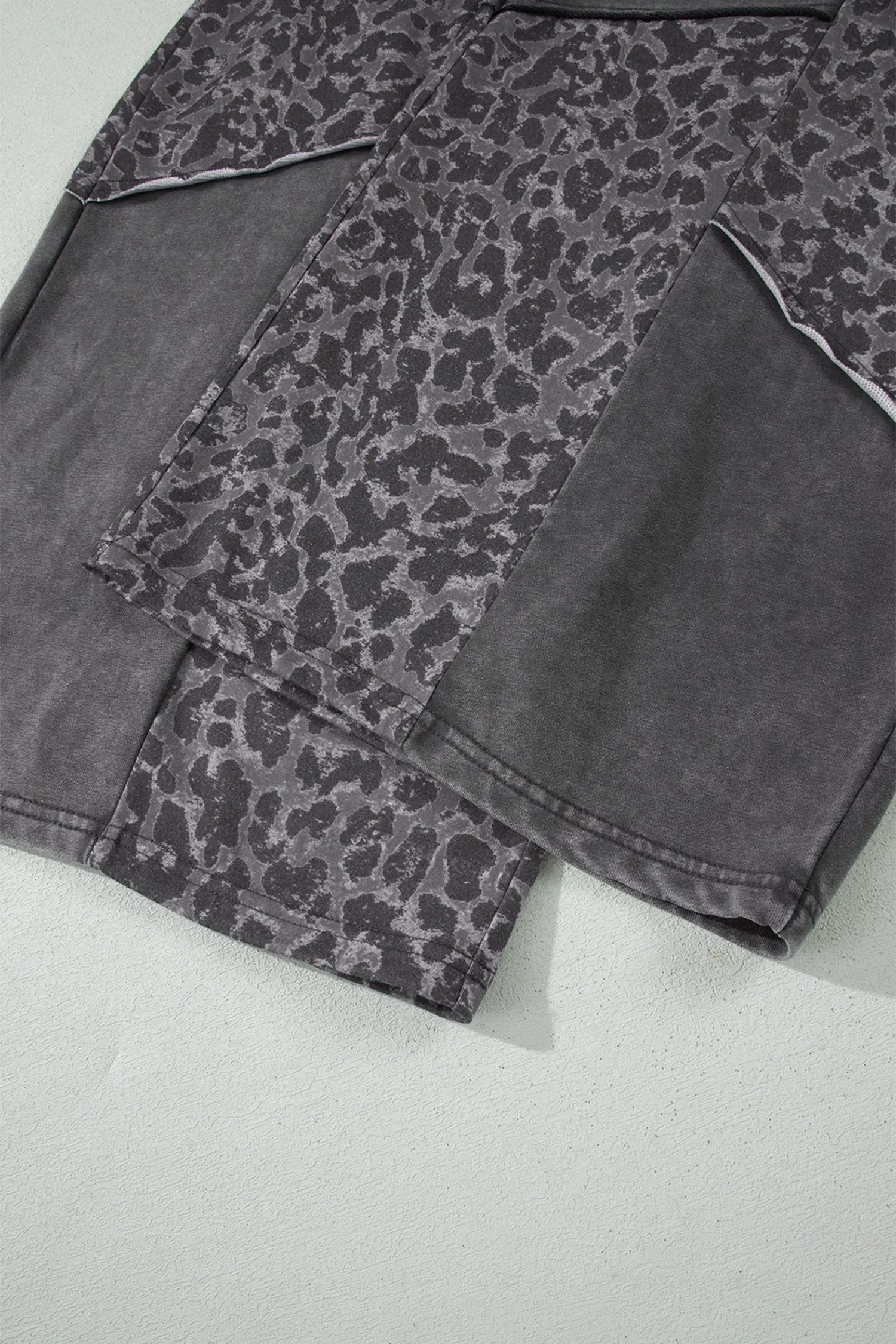 Plus Size Leopard Patchwork Mineral Wash Wide Leg Trousers