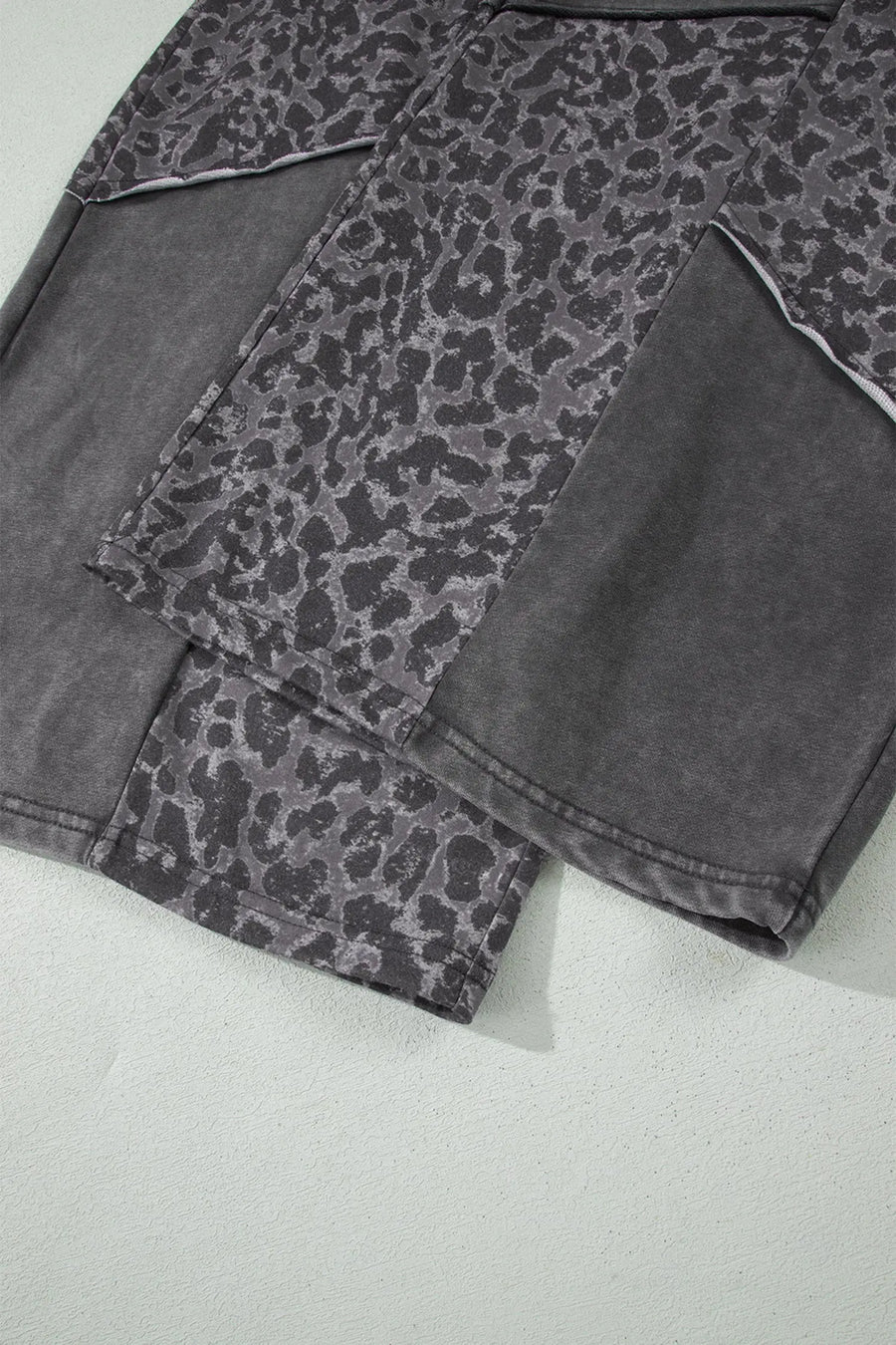 Plus Size Leopard Patchwork Mineral Wash Wide Leg Trousers