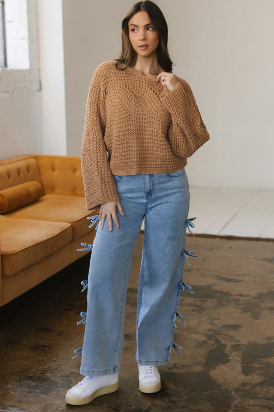 Wide Sleeve Hollow Knit Jumper