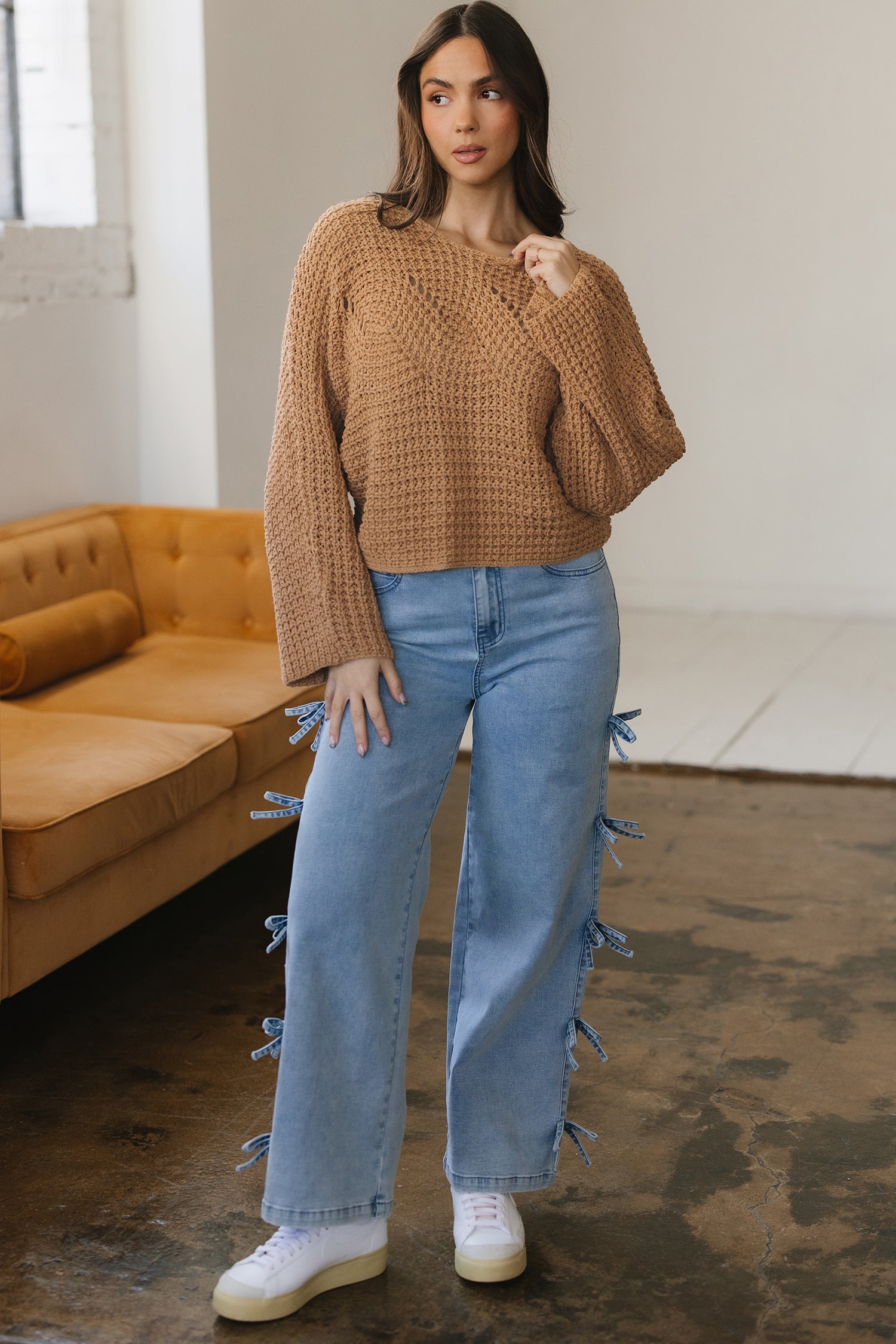 Wide Sleeve Hollow Knit Jumper