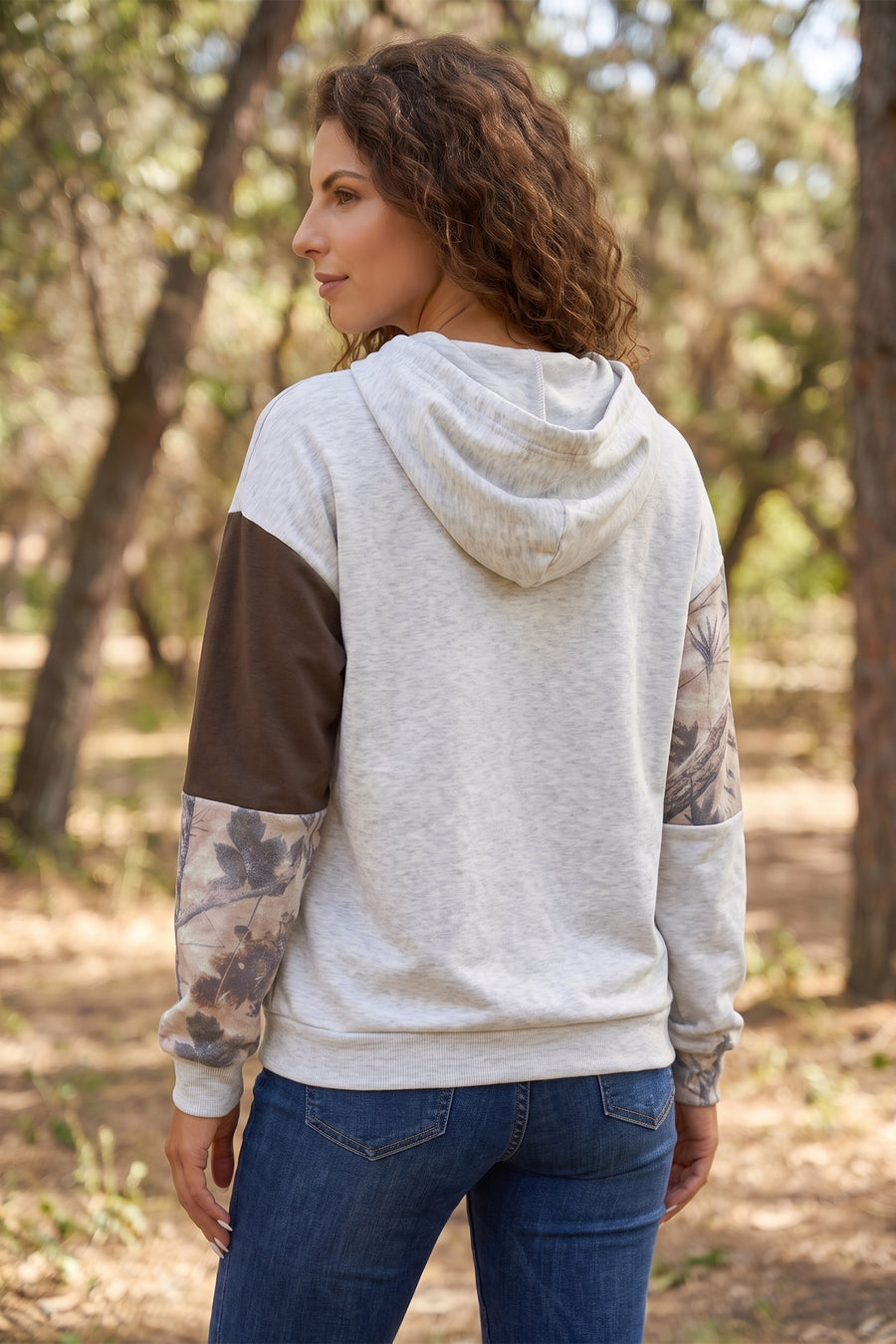 Camo hoodie back view showing drawstring hood detail — Fashionfitz UK
