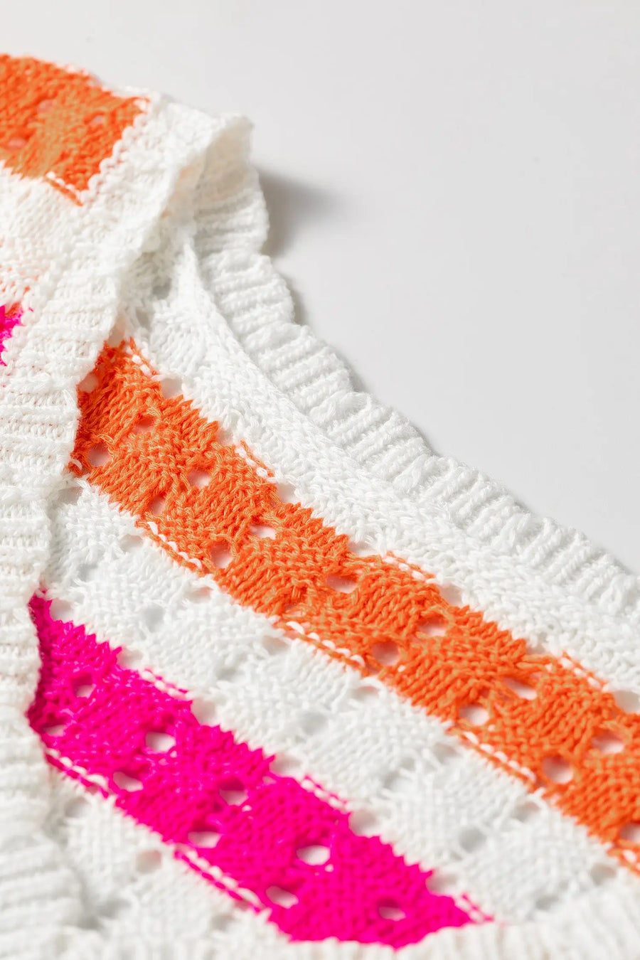 Striped Eyelet Knit V-Neck Sweater Tee Women UK