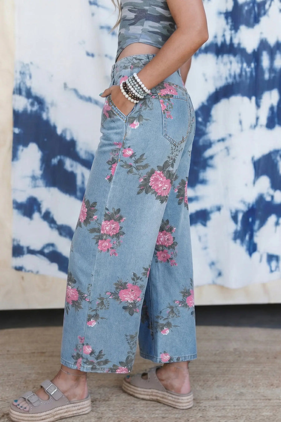 Garden Floral Print Low Rise Bootcut Denim Jeans — styled outfit look | Fashionfitz UK