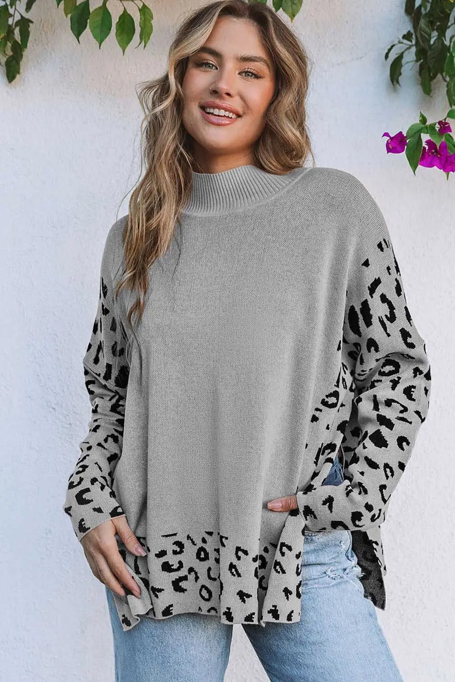 Leopard high neck oversized sweater sweaters