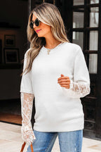 Lace Sleeve Fuzzy Sweater