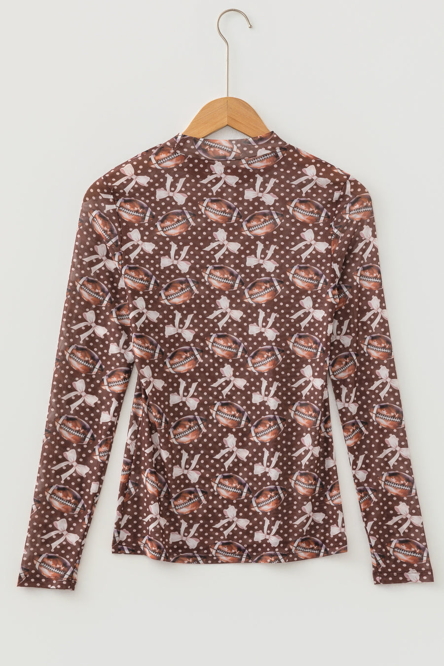 Polka Dot Bow Print Mesh Long Sleeve Top Women UK