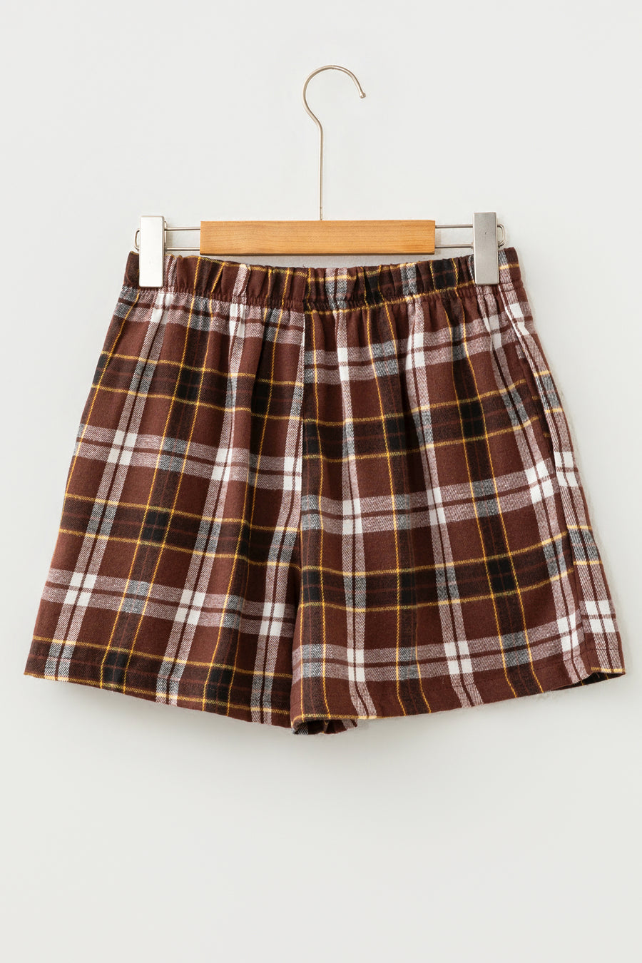 Plaid Button Front Elastic Waist Shorts