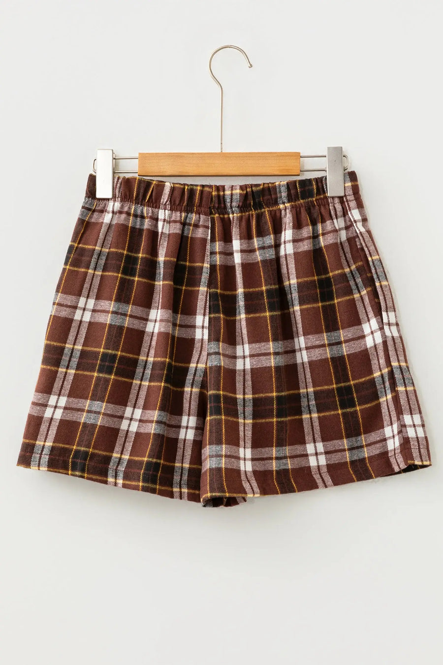 Plaid Button Front Elastic Waist Shorts