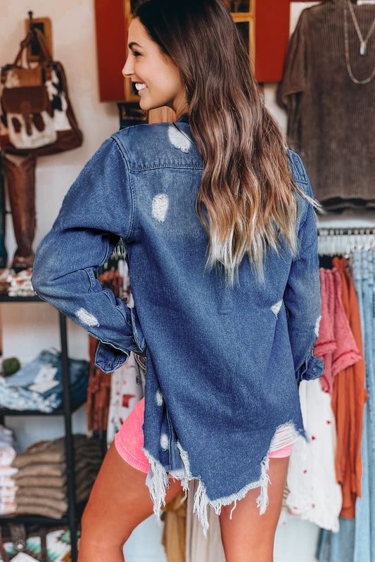 Light Wash Frayed Denim Duster