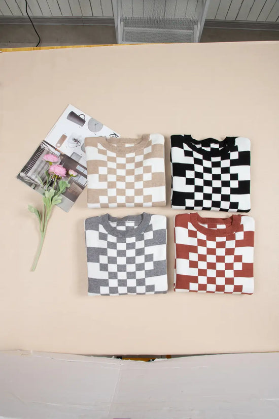 Smoky plaid soft knit jumper sweaters