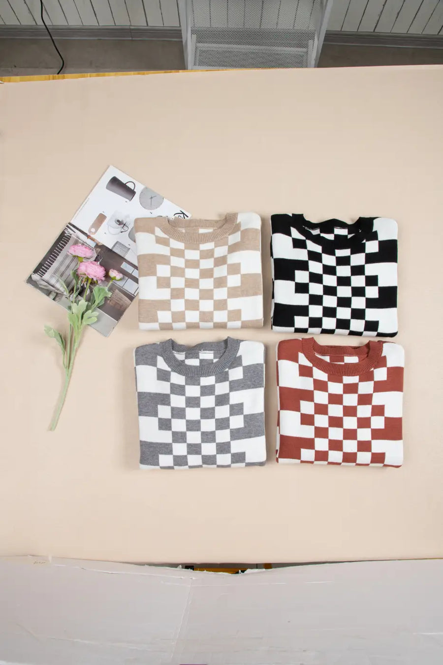 Smoky plaid soft knit jumper sweaters
