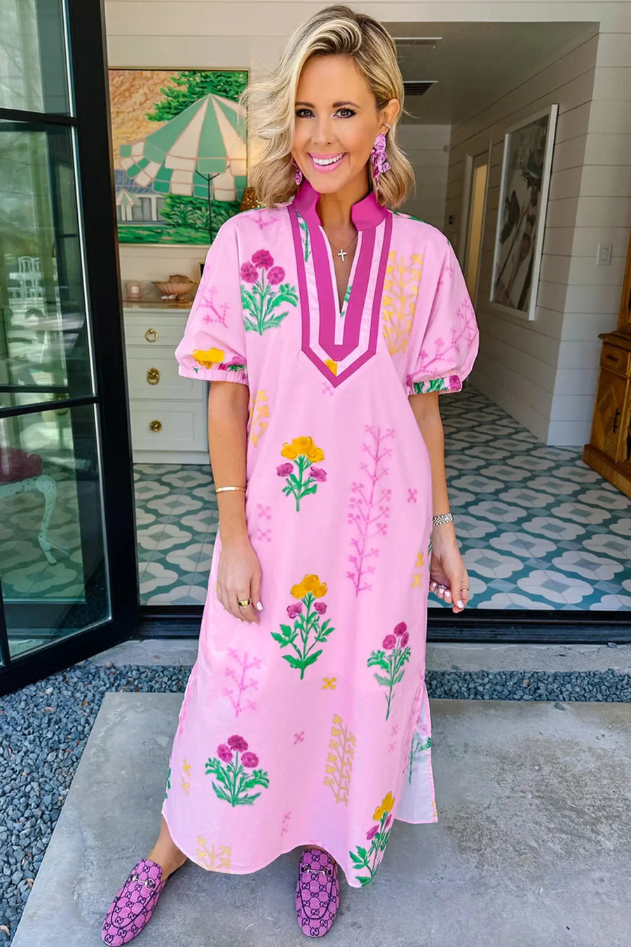 Floral Print V-Neck Midi Dress Women UK | Colourblock