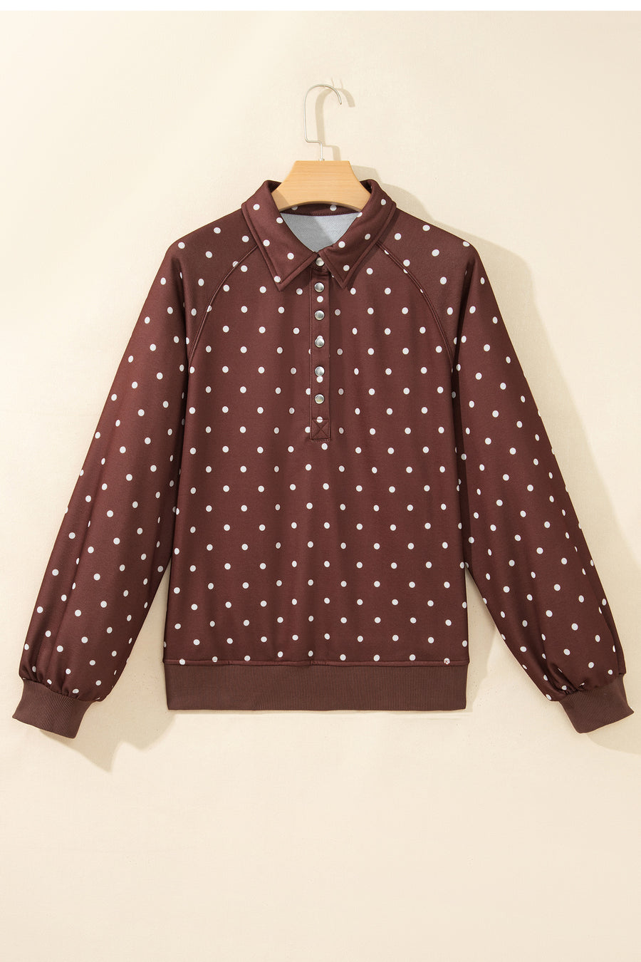 Pink Polka Dot Metal Button Collar Pullover Sweatshirt Women UK