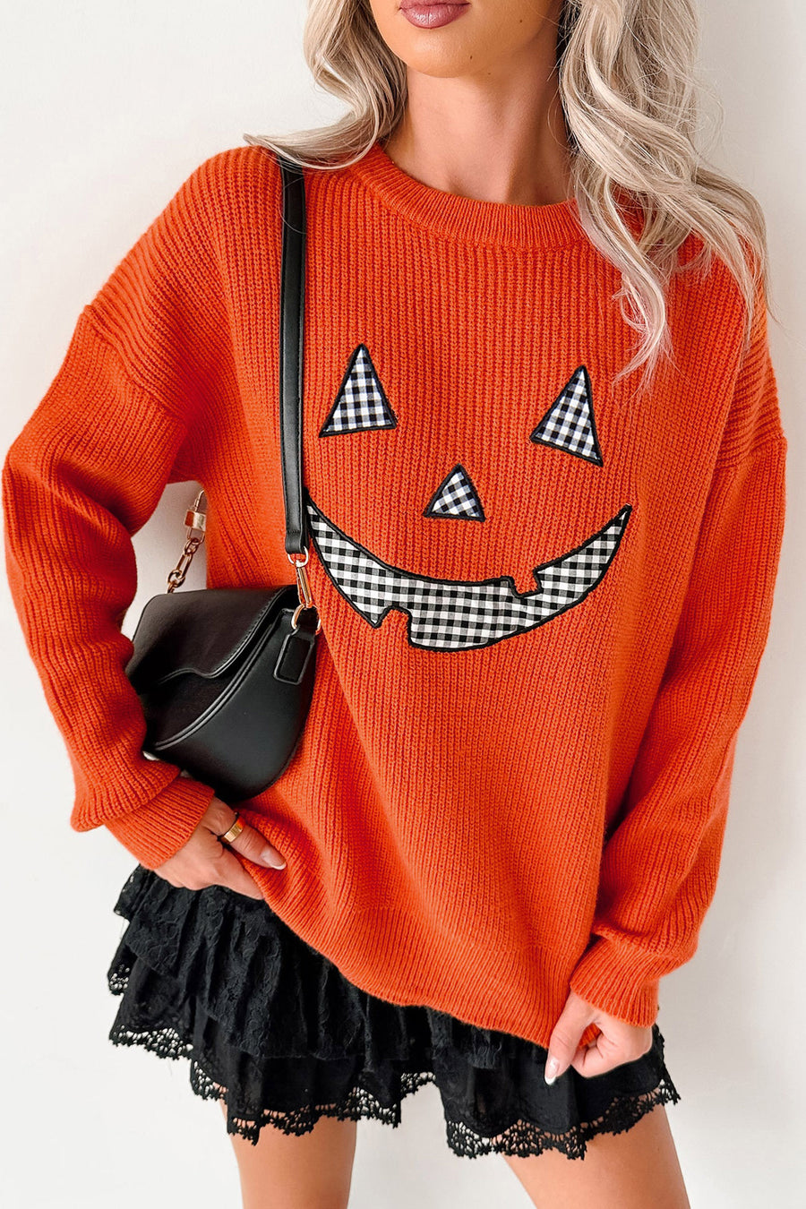 Halloween Drop Shoulder Round Neck Sweater