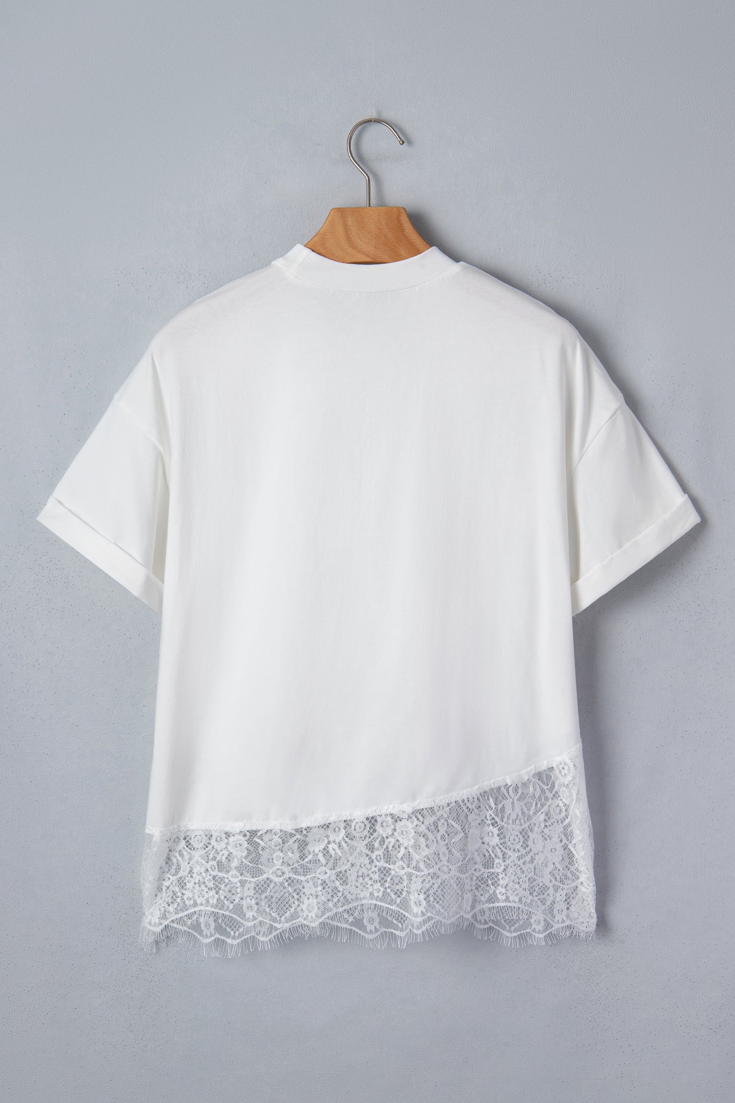 Asymmetric Lace Hem Floral Patchwork Short Sleeve Tee