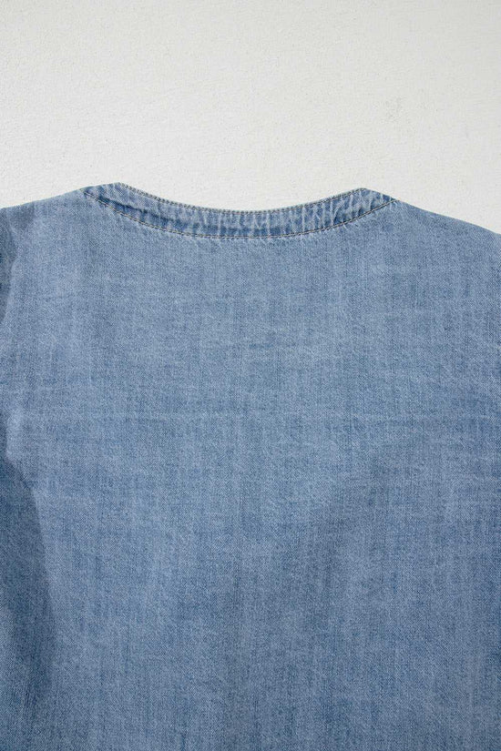 Blue Ties Puff Denim Top