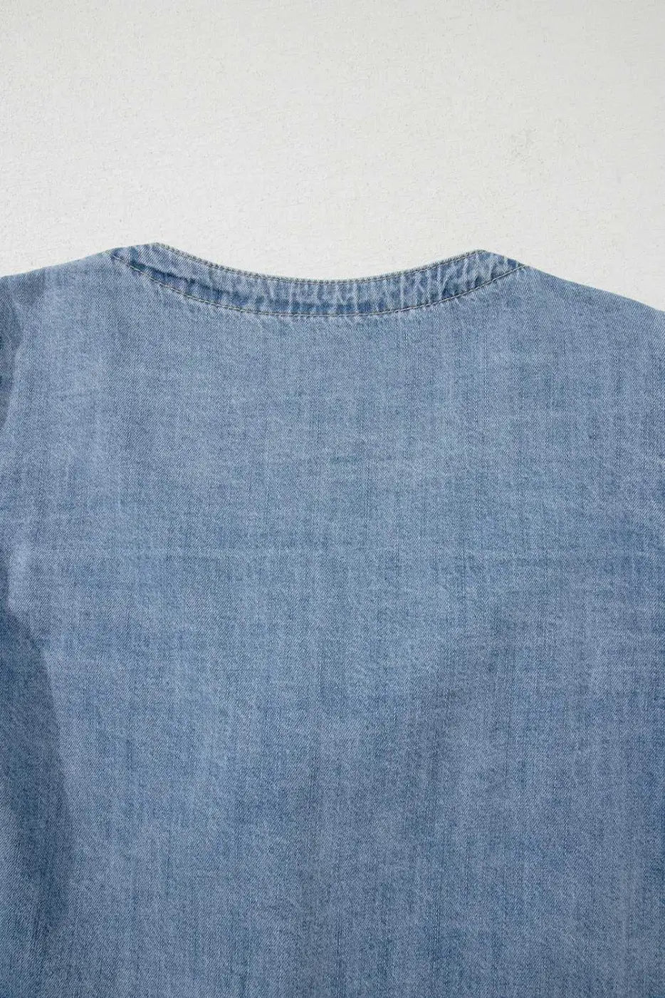 Blue ties puff denim top blouses