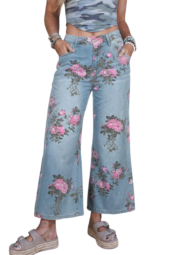 Garden Floral Print Low Rise Bootcut Denim Jeans