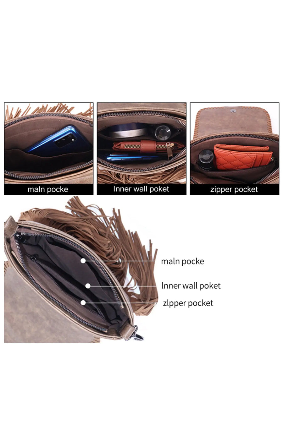 Women's bohemian tassel shoulder bag lifestyle shot casual