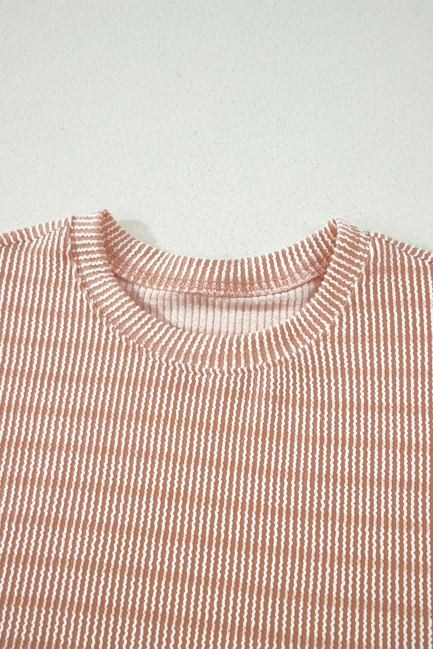 Stripe Raised Rib Loose Tee & Drawstring Elastic Waist Shorts Set