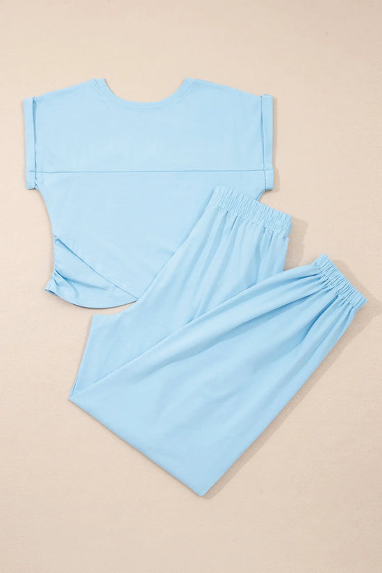 Cropped tank top & jogger pants set cotton high waist two piece outfit sets
