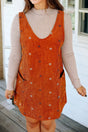 Gold Flame Flower Embroidered Corduroy Overall Mini Dress Women UK — front view