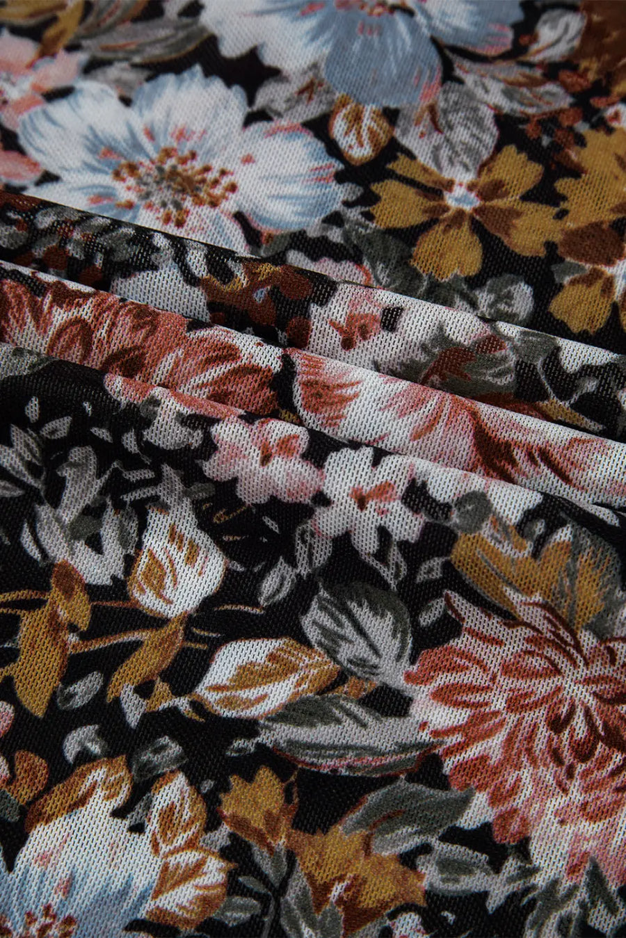 Close-up of Floral Mesh High Neck Blouse showing intricate floral mesh fabric detail and high neckline construction — Fashionfitz