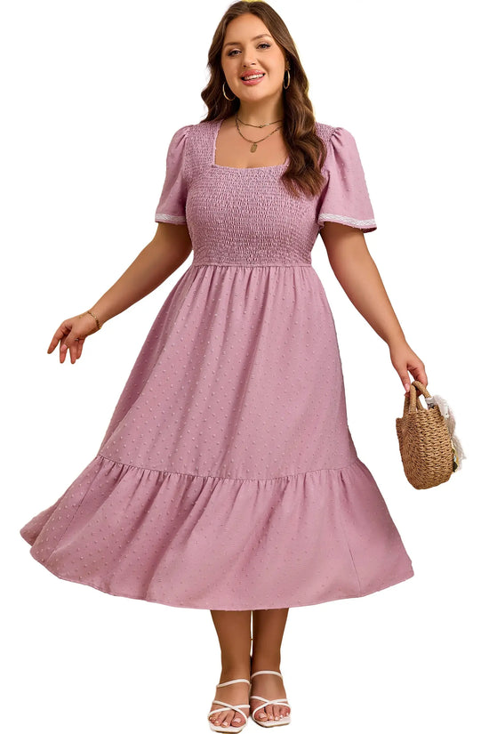 Curve swiss dot smocked midi dress dresses