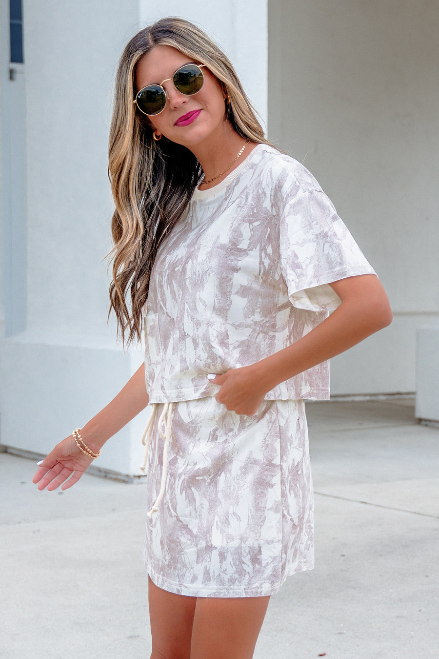 Camo Print Raw Edge Cropped Top & Skirt Set Women UK